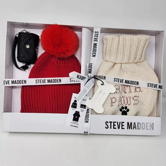 NWT Steve Madden 3 piece pet lovers set winter hat dog sweater poop bag pouch - Picture 1 of 4